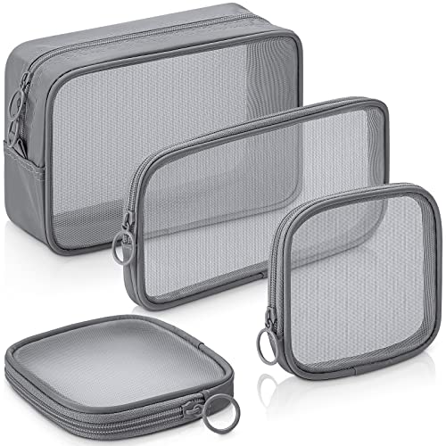 Weewooday 4 Pcs Mesh Makeup Bag Mesh Cosmetic Bag Travel Toiletry Pouch with Zipper Mini Makeup Cosmetic Purse for Daily Accessory(Variety Pack,Gray) - color: Gray, size: Variety Pack