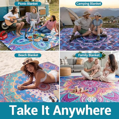 60x80 Large Boho Picnic Blankets Outdoor Water Proof Sand Proof Beach Blanket Packable Patio Grass Park Camping Mats Camper Hiking Must Haves Gifts Car Road Trip Gear Outside Rv Travel Stuff - color: Blue and Green Mandala, size: 6'8" x 5' (Rectangular)