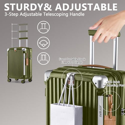 Joyway 5 Piece Luggage Set with Cup Holder, Expandable 25% Capacity, Includes Handbag, Anti Slip Wheels, Hook, Smart Carry On Suitcase for Men and Women, Spinner Travel DarkGreen - color: DarkGreen, size: 5 piece set (20/24/28inch-Handbag)