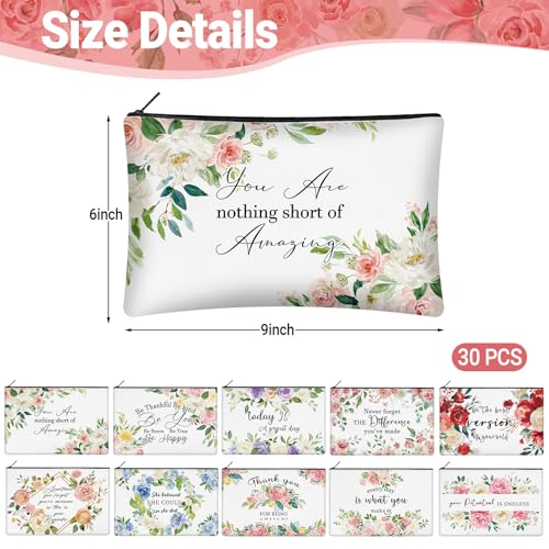 30 Pcs Inspirational Makeup Bag Bulk for Women Flower Motivational Canvas Zipper Makeup Bags Reusable Cosmetic Pouch for Spring Mother Day Appreciation Gifts - style: Inspirational