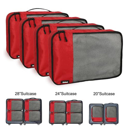Packing Cubes for Travel Essentials,4 Set Packing Cubes for Suitcases,Lightweight Mesh Luggage Organizer Bag,Red - color: Red
