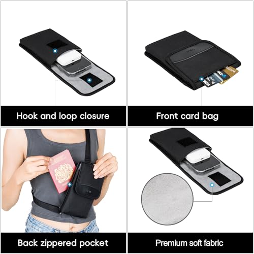 KIWIFOTOS Travel Cell Phone Pouch Crossbody Bag with Shoulder Strap for iPhone 17 16 15 14 Pro Max S26 S25 Ultar Neck Holder Smartphone Belt Holster Carrying Case - color: Black, Single Layer