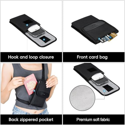 KIWIFOTOS Travel Cell Phone Pouch Crossbody Bag with Shoulder Strap for iPhone 17 16 15 14 Pro Max S26 S25 Ultar Neck Holder Smartphone Belt Holster Carrying Case - color: Black, Single Layer