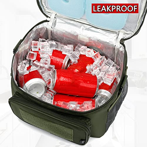 FlowFly Tactical Lunch Bag Large Insulated Lunch Box Cooler Tote for Men, Women with MOLLE/PALS Webbing (Army#Green, Large) - color: Army#Green, size: Large
