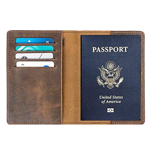 RFID Blocking Passport Holder Travel Wallet - Genuine Crazy Horse Leather for Men(Coffee) - color: Coffee