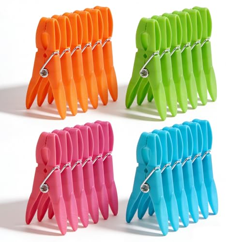 Colorful Plastic Clothespins, Heavy Duty Laundry Clothes Pins Clips with Springs, Air-Drying Clothing Pin Set(24 Pack)