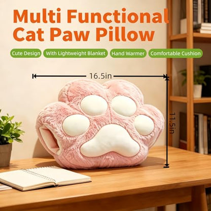 RYOLOY Cat Paw Warm Hand Pillow,with 66 * 35Inch Travel Blanket,2 in 1 Travel Pillow and Blanket Set,for Car Office Camping Essentials (Pink) - color: Pink