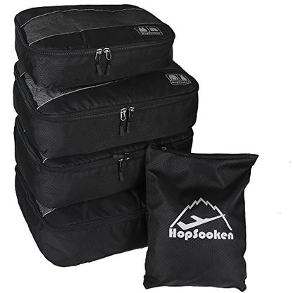 5 Set Packing Cubes for Travel Large Suitcase Luggage Organizer Bags Travel Accessories Vacation 4 Cubes 1 Laundry Pouch Bag - color: Black