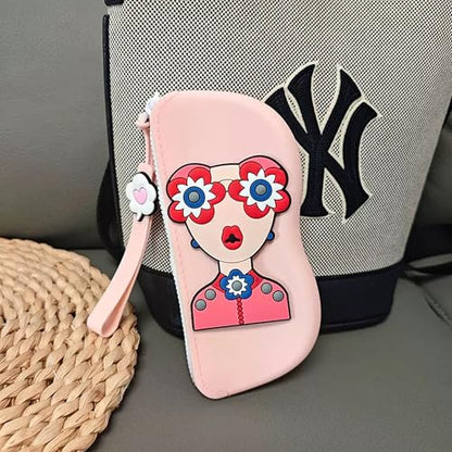 Longjet Soft Silicone Eyeglasses Pouch Case for Glasses and Sunglasses with Zipper Closure and Wristlet Strap - color: Pink