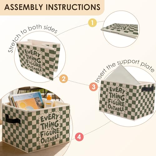 Green and White Checkered Inspirational Storage Bins Box with Handles, Everything Is Figureoutable Foldable Basket Toybox for Kids Room Nursery Playroom Bathroom Clothes Toys Books - color: color-02