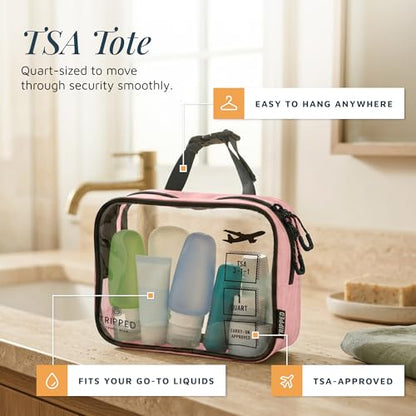 Toiletry Bag Kit 3 Piece Set: Hanging Travel Toiletry Bag + 311 TSA Cosmetic Liquid Bag + Accessory Organizer Pouch - color: Pink