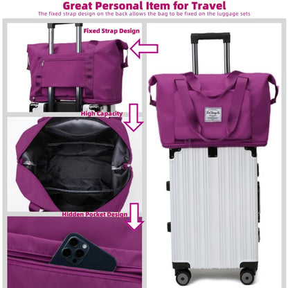 Large Capacity Foldable Travel Bag, Expandable lightweight Carry on Bag, Dry with Wet Separation Spor Duffel Bags (Fuchsia) - color: Fuchsia