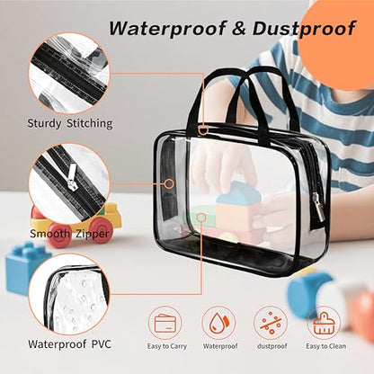 9-Piece Clear Storage Bags Set with Zipper – Large, Medium & Small Sizes – Waterproof Makeup, Toiletry, Toy Organizer Bags – Includes Label Stickers & Marker – Perfect for Travel & Kids Storage