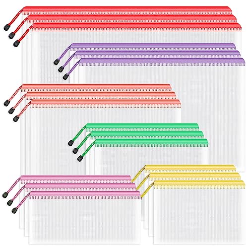 Umriox Zipper Mesh Document Pouch, 6 Assorted Size (6 Colors, 18 Packs), Clear Zipper Pouches, Waterproof Zipper Pouches for Craft Projects Office Supplies Cosmetics Travel Storage - style: Multicolored-18pcs