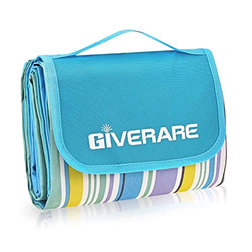GIVERARE Picnic Beach Blanket, XL Sandfree Waterproof Outdoor Camping Blanket, Quick Drying Oxford Family Mat, Portable Extra Large Picnic Mat for Travel, Hiking, Music Festival, Lawn - color: Blue