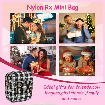 uekeboag Personalized Small Checkered Medicine Cosmetic Bag, Cute Plaid Pattern Chenille Letter Patch RX Drug Pouch with Zipper, Makeup Travel Gift Bag for Women and Girls (09 White Checkered) - color: 09White Checkered