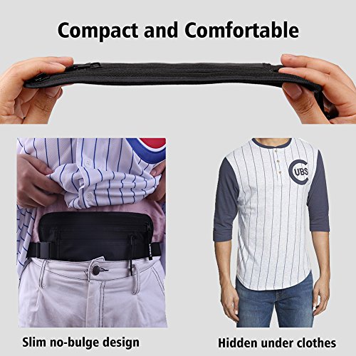 Money Belt for Travel Women and Men Slim Hidden Travel Wallet with RFID Blocking - color: Black
