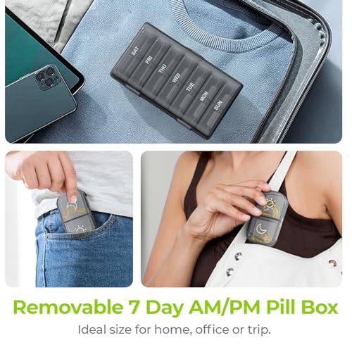 AUVON XL Weekly Pill Organizer 2 Times a Day, Pill Box 7 Day with One-Side Large Openings for Easy to Use, Gray AM PM Pill Case for Medication, Vitamins, Fish Oils, Supplements - color: Gray