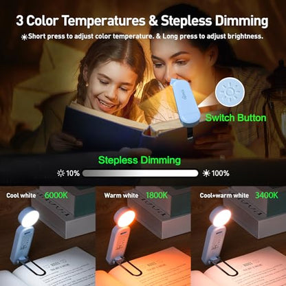 VAVOFO USB Rechargeable Book Light, Blue Lighting Blocking, Amber Light Clip On Bookmark Shaped 6 LEDs Reading Light, Eye Care for Bookworms Reading in Bed with 9 Lighting Modes (Light Blue) - color: Light Blue