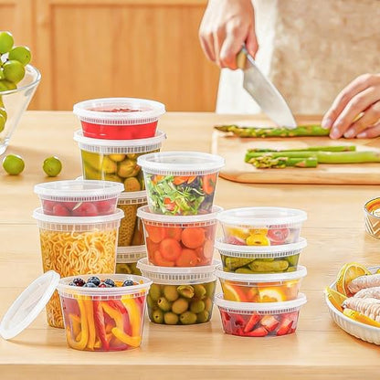 BYSNOW 60 Sets Deli Containers with Lids, 32/16/8 oz X 20 Set Each, Leak-Proof & BPA Free Airtight Stackable Takeout Plastic Food Storage Containers, Freezer/Microwave/Dishwasher Safe