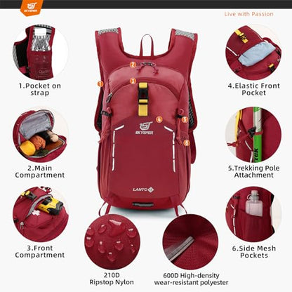 SKYSPER Small Hiking Backpack - 15L Travel Daypack Lightweight Bag Water Resistant Hiking Backpacks for Women Men(Red) - color: Lantc15-red, size: Small
