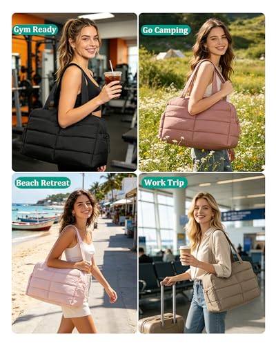 BAGSMART Gym Bag for Women, Lightweight Puffer Duffle Bag 2-PC Travel Bag, 31L Weekender Overnight Bag Quilted Carry On Tote Bag, Diaper Hospital Dance bag for Travel, Gym, Water Resistant, Navy Blue - color: Navy Blue