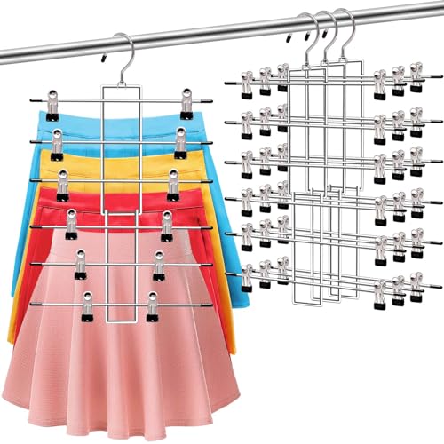 3 Pack Pants-Hangers-Space-Saving,6 Tier-Closet-Organizers-and-Storage Skirt Hangers with Clips,Closet-Organizer-Clothes-Organization-and-Storage Jeans Scarf Hangers,College-Dorm-Room-Essentials Decor - color: 3 Pack-silver