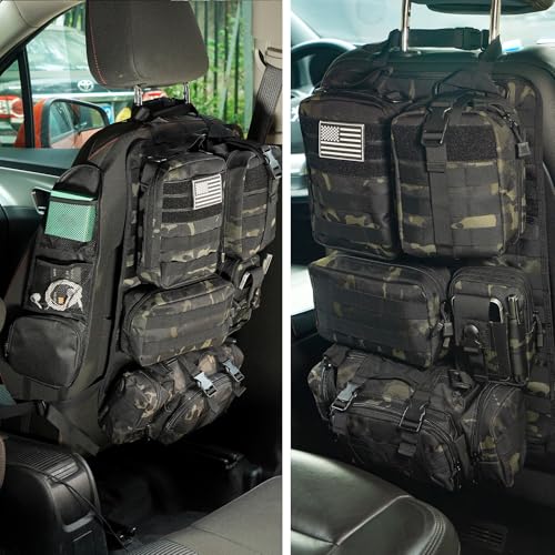 Tactical Car Seat Back Organizer,Tactical Molle Seat Back Organizer with 6 Detachable Molle Pouch,Universal Fits for Car Truck Jeep Vehicle - color: multicolored