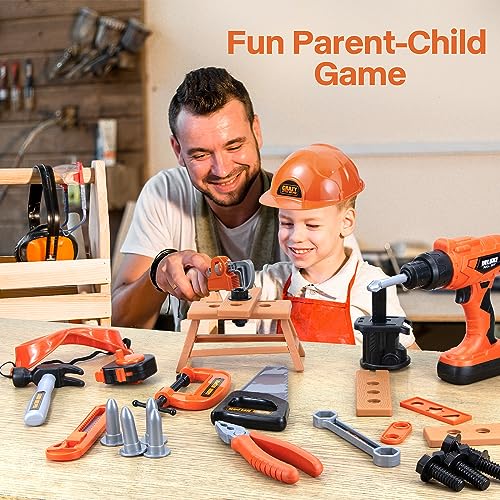 ZEALOUS TOYS Kids Tool Bench-Zealous 79pcs Transformable Set, Toddler Workbench Toy with Electric Drill, Pretend Construction Playset for Boys Girls Age 3+, Orange & Black, HB3222-3 - style: E-Kids Tool Bench