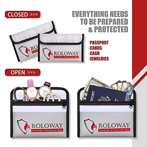 ROLOWAY Small Fireproof Bag (5 x 8 inches), Non-itchy Fireproof Money Bag for Cash, Valuables, Passport, Currency & Keys (2-Pack Silver) - size: 8 x 5 inch, style: Silver Bag