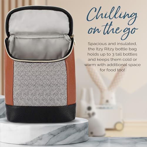 Itzy Ritzy Insulated Bottle Bag – Keeps Bottles Warm or Cool - Holds 3 Bottles & Features Interior Pocket For Ice Pack (Not Included), Coffee and Cream - color: Coffee & Cream