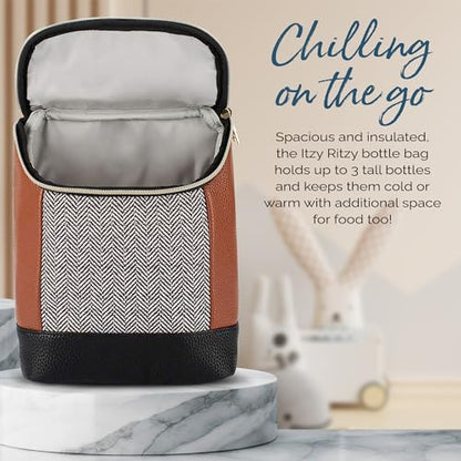 Itzy Ritzy Insulated Bottle Bag – Keeps Bottles Warm or Cool - Holds 3 Bottles & Features Interior Pocket For Ice Pack (Not Included), Coffee and Cream - color: Coffee & Cream