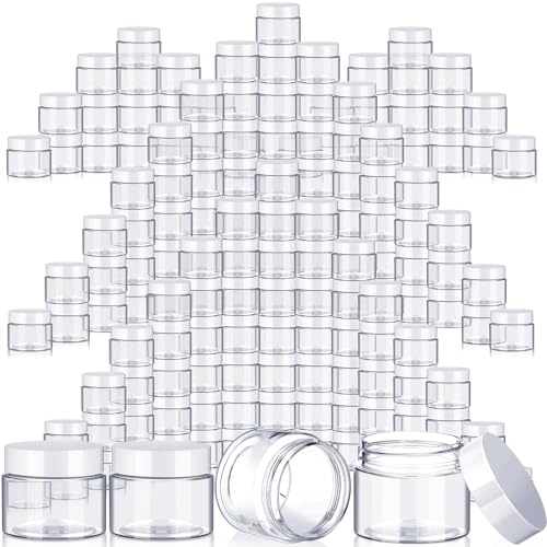 200 Pcs Empty Bulk Plastic Container Jars with Lid Leak Proof Round Plastic Jars Small Cosmetic Travel Containers for Storage Makeup Creams Lotion Ointments(White,2 oz) - color: White, size: 2 oz