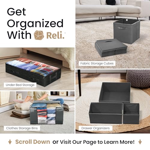 Reli. Sock Organizer (4 Pack) | 16+24 Cell Underwear Organizer | Drawer Dividers for Underwear, Socks, Ties, Belt | Foldable Fabric Storage Bins for Drawer, Closet, Dresser | 11.8 x 11.8 x 3.5 (Gray)