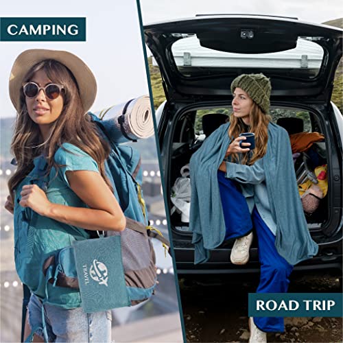 PAVILIA Travel Blanket Airplane Compact with Bag, Small Travel Pillow Blanket Long Flights, Lightweight Plane Blanket with Luggage Strap, Camping Blanket for Traveler Essentials, Teal Blue, 65x40 - color: Teal Blue