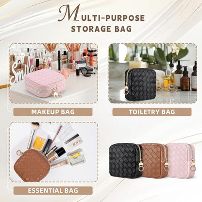 5.5" Small Makeup Bag for Purse, PU Leather Mini Cosmetics Bag with Ring Buckle, Portable Small Travel Makeup Pouch for Women, Birthday/Wedding/Christmas Gifts (Large Plaid, Brown) - color: Large Plaid Brown-5.5 inch