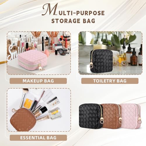 5.5" Small Makeup Bag for Purse, PU Leather Mini Cosmetics Bag with Ring Buckle, Portable Small Travel Makeup Pouch for Women, Birthday/Wedding/Christmas Gifts (Large Plaid, Pink) - color: Large Plaid Pink-5.5 inch