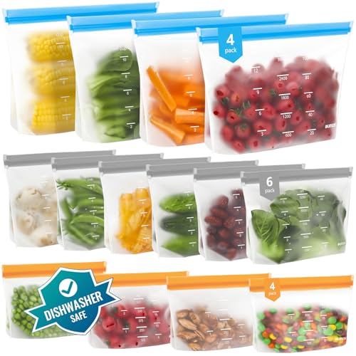 Dishwasher Safe Reusable Storage Bags Stand Up - BPA Free Reusable Sandwich Bags - Leakproof Gallon Freezer Bags, Food Storage Bags - Multicolor 4 Large+ 6 Sandwich + 4 Snack Bags - color: Multicolor (4 Gallon + 6 Sandwich + 4 Snack )