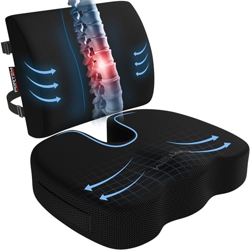 FORTEM Seat Cushion, Office Chair Cushion, Lumbar Support Pillow for Office Chair, Memory Foam Car Seat Cushions, Sciatica Coccyx Tailbone Pain Relief, Cushions for Back Support, Washable, Non Slip XL - color: Black Mesh, size: X-Large