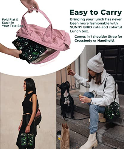 SUNNY BIRD Insulated Lunch Bag Rolltop Lunch Box Tote Bag for Women, Men, Adults and Teens (Floral & Foliage) - color: Floral & Foliage