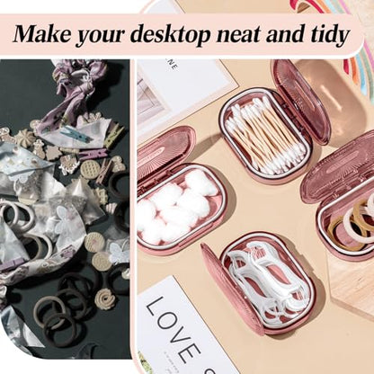 Kigley 4 Pcs Hair Tie Container Small Portable Travel Cotton Swab Holder Flosser Dispenser with Lid Plastic Box Storage Containers for Small Items, 3.94 x 2.76 Inch (Pink) - color: Pink