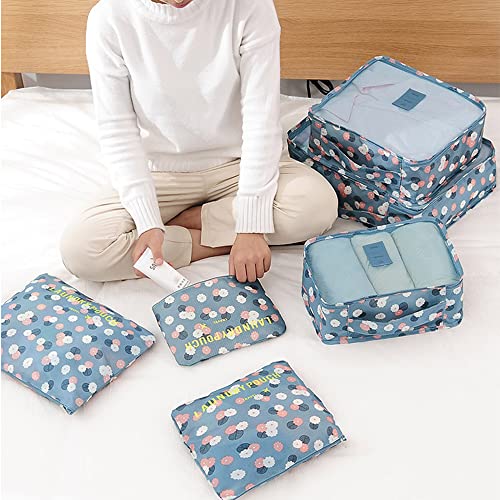 Packing Cubes 6 PCS Travel Accessories Travel Luggage Packing Organizers Bags for Backpack Suitcases, Blue Flower - color: Blue Flower