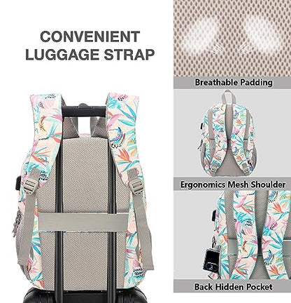 KEOFID Classic Laptop Backpack for Men and Women - Anti-Theft with USB Charging, Water Resistant, 15.6" Laptop Compartment, 1-Year Warranty - color: Leaves, size: 17.3Inches