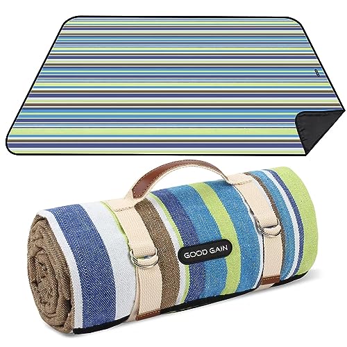 G GOOD GAIN Waterproof Picnic Blanket Portable with Carry Strap for Beach Mat or Family Outdoor Camping Party (Sky Blue) - color: Sky Blue