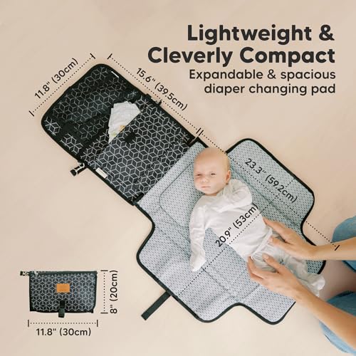 KeaBabies Portable Diaper Changing Pad, Travel, Car - Large Waterproof Baby Changing Mat, Wipeable, Padded, On The Go Travel Diaper Clutch Bag, Easy to Use Pockets for Newborn Essentials (Black Geo) - color: Black Geo