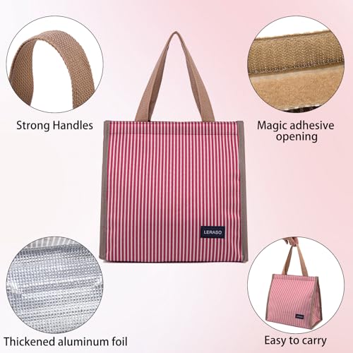 Insulated Lunch Bag for Work, 10.2"x5.9"x10.2" Oxford Waterproof Striped Canvas Tote Bag - color: Red White
