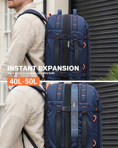 Tolaccea Travel Backpack for Men Women, 40L-50L Carry On Backpack with Wet Dry Compartment, Flight Approved Laptop Daypack Fits 15.6", Convertible Expandable Large Rucksack Duffel Bag for Work Travel - color: Blue