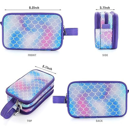 Kids Toiletry Bag for Girls, Travel Toiletry Bag for Little Young Girls Cosmetic Bag Makeup Bag Waterproof Hanging Wash Bag Toddler Toiletries, Mermaid Scales - color: Mermaid Scales