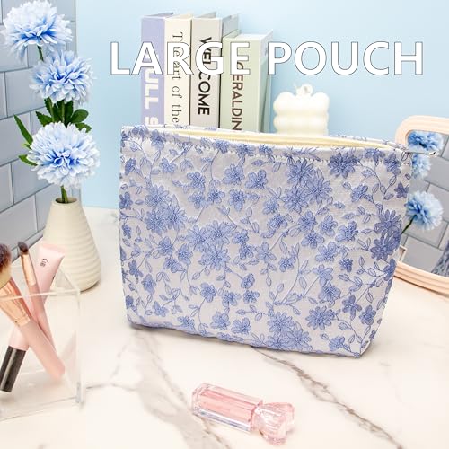 PAZIMIIK Makeup Bag Large Cotton Zipper Pouch for Purse Travel Canvas Make Up Organizer for Women Cosmetic,Brocade Silver - color: Brocade Silver