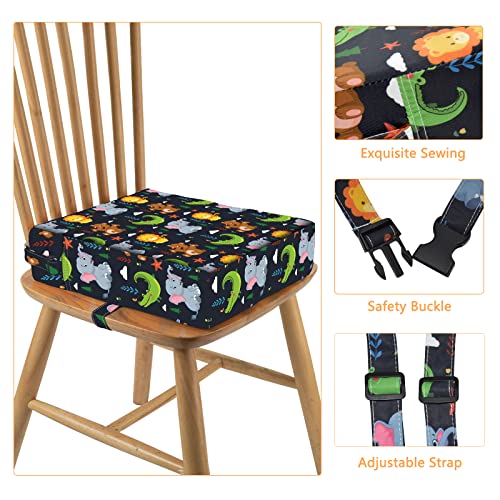 Toddler Booster Seat for Dining Table, Stronger Support Non-Slip Bottom Double Safe Straps Booster Seat Dining Toddler, Portable Travel Increasing Cushion (Black) - color: Black